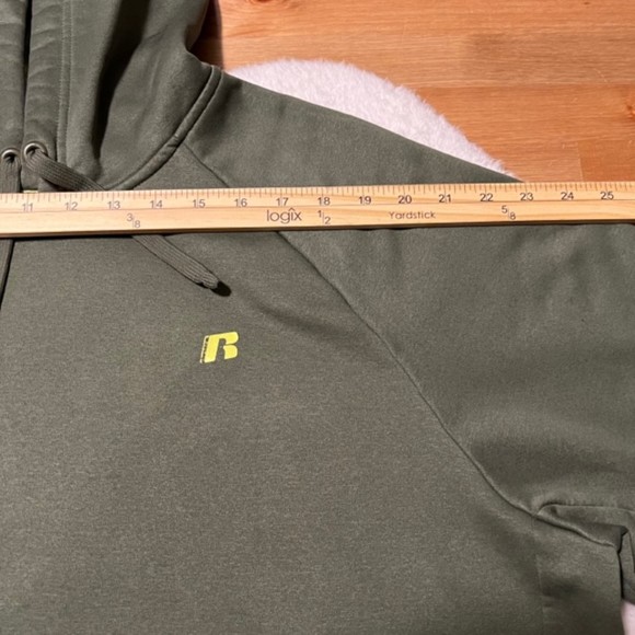 Russell Mens Army Green Fleece Drawstring Hoodie Sweater Jacket Size XLarge - Picture 8 of 10